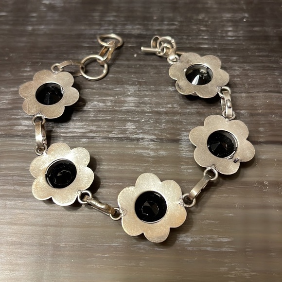 Vintage Stainless 925 Silver Plated Onyx Crystal Bracelet 925 Onyx  Bracelet - Picture 6 of 8